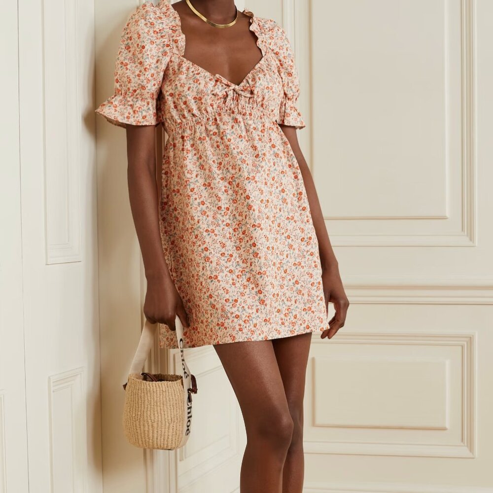 Reformation Channa ruffled floral-print linen mini dress